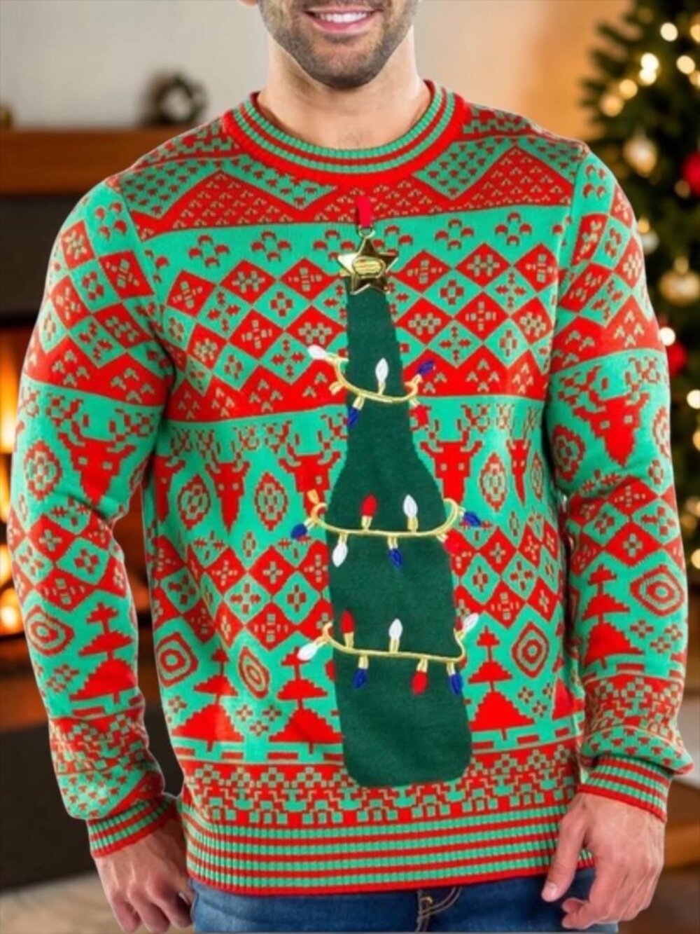 Tipsy Elves Bottle Opener Ugly Christmas Sweater S Red Green Crewneck Holiday